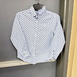 Bonprix Collection Boys Blue White Fleur De Lis Button Down Shirt Size 10-11 Yrs